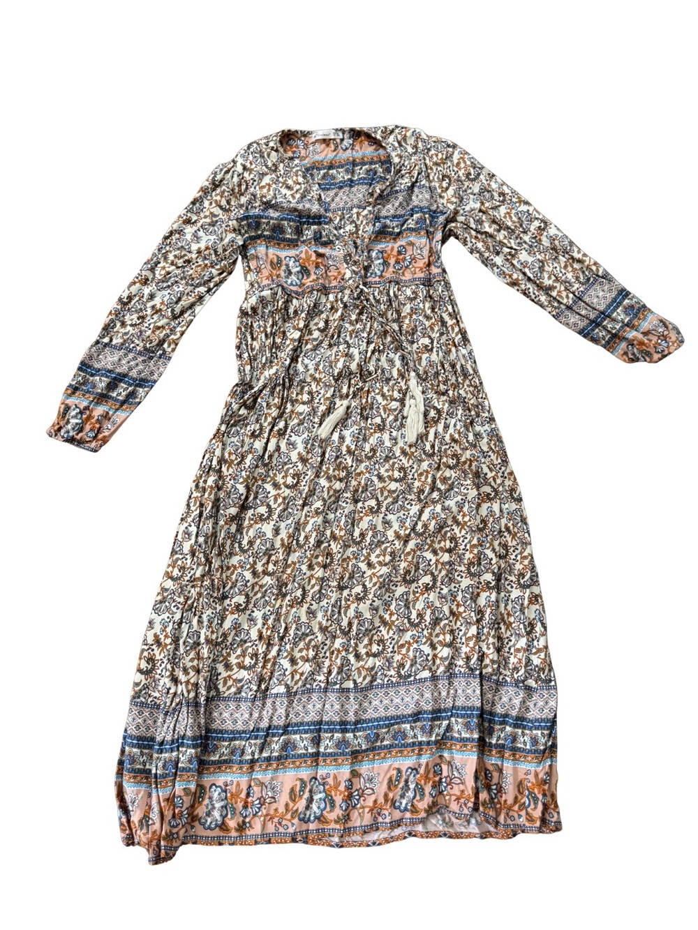 Floral Print Long Sleeve Maxi Dress in Ivory, Rust & Navy